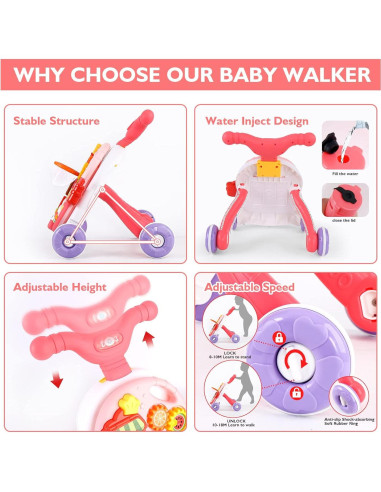 Andador 2 en 1 Eners para Bebés Rosa con Centro Musical