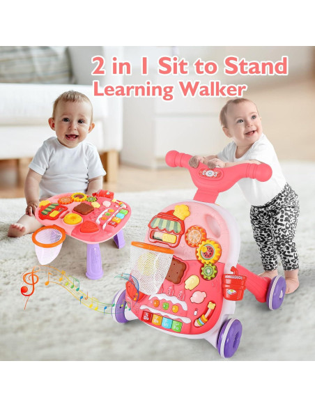 Andador 2 en 1 Eners para Bebés Rosa con Centro Musical