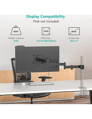 Soporte de Monitor WALI 001ARMXL Ajustable hasta 27" Negro