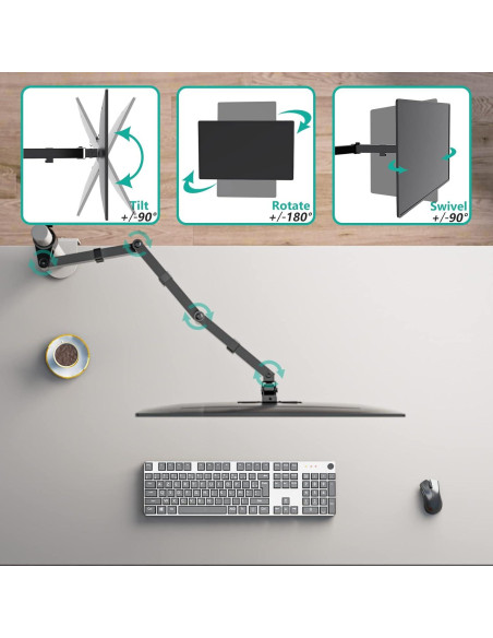 Soporte de Monitor WALI 001ARMXL Ajustable hasta 27" Negro