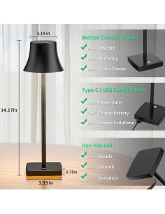 Lámpara de Mesa LED SAKRINGT Recargable 5000mAh Negra 2