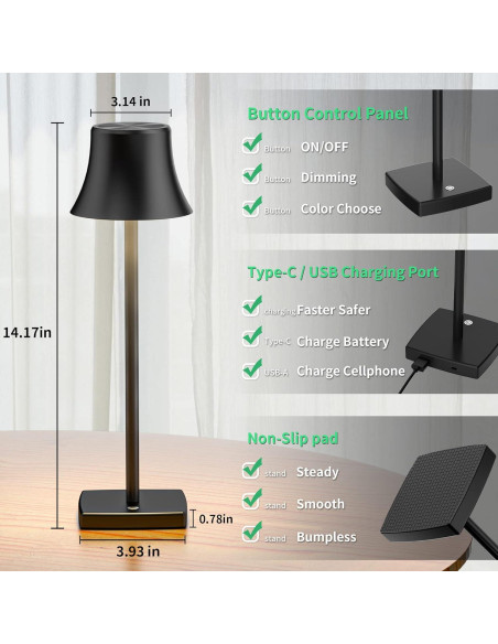 Lámpara de Mesa LED SAKRINGT Recargable 5000mAh Negra