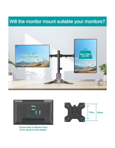 Soporte Doble para Monitor MONTAR PRO PR1009 Negro 7.98 kg