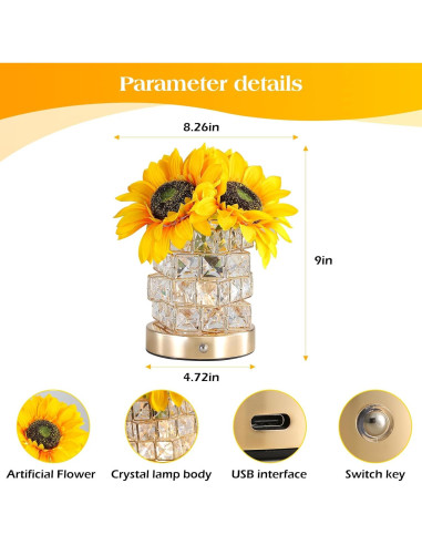 Lámpara de Flores Girasoles KIDTO Táctil Recargable LED