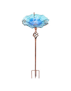 Fuente para Aves VCUTEKA Vidrio Azul con Estaca Metal 1,96kg