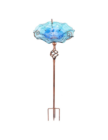 Fuente para Aves VCUTEKA Vidrio Azul con Estaca Metal 1,96kg