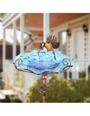 Fuente para Aves VCUTEKA Vidrio Azul con Estaca Metal 1,96kg