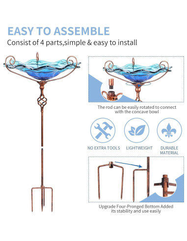 Fuente para Aves VCUTEKA Vidrio Azul con Estaca Metal 1,96kg