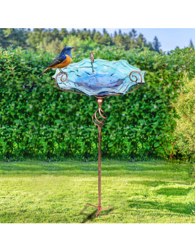 Fuente para Aves VCUTEKA Vidrio Azul con Estaca Metal 1,96kg