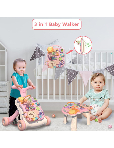 Andador 3 en 1 QDRAGON Rosa para Bebés 12+ Meses