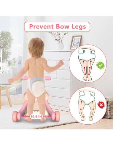 Andador 3 en 1 QDRAGON Rosa para Bebés 12+ Meses