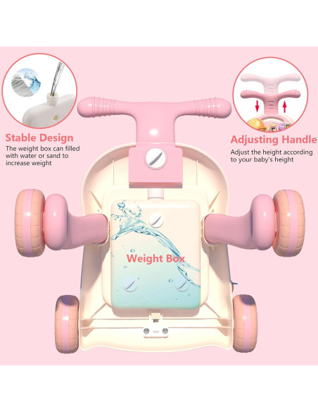 Andador 3 en 1 QDRAGON Rosa para Bebés 12+ Meses