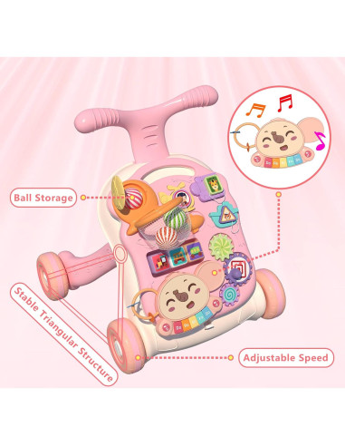 Andador 3 en 1 QDRAGON Rosa para Bebés 12+ Meses