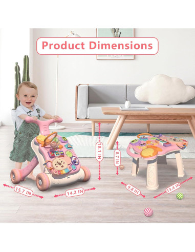 Andador 3 en 1 QDRAGON Rosa para Bebés 12+ Meses