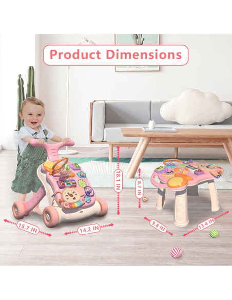 Andador 3 en 1 QDRAGON Rosa para Bebés 12+ Meses