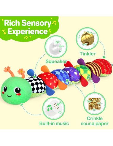 Juguete de Peluche Musical KMUYSL Oruga Verde 0-12 Meses
