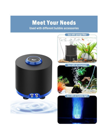 Bomba de Aire AQQA 3W para Acuario hasta 303L Silenciosa