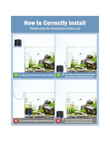 Bomba de Aire AQQA 3W para Acuario hasta 303L Silenciosa