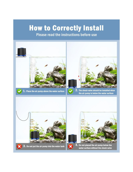 Bomba de Aire AQQA 3W para Acuario hasta 303L Silenciosa