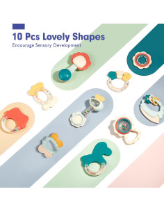 Juguetes para Bebés Hahaland 10 Piezas Sonajeros Mordedores 2