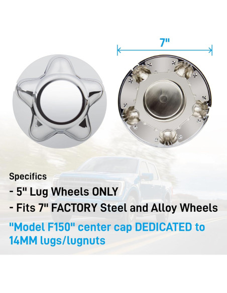 Tapas Centrales Cromadas B4B para Ford F150/Expedición 7"