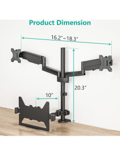Soporte Doble para Monitor y Laptop WALI GSDM003LP Ajustable 2