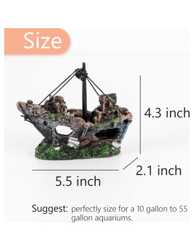 Decoración de Acuario JICAIGUANGBING Barco Hundido 12.7 cm
