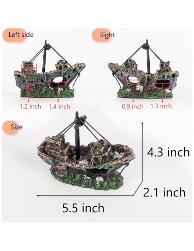 Decoración de Acuario JICAIGUANGBING Barco Hundido 12.7 cm