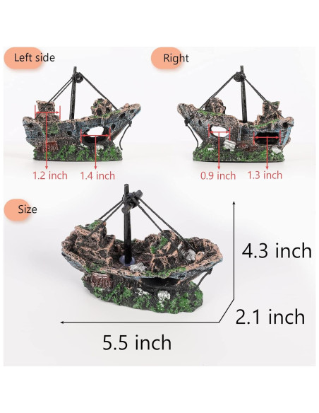 Decoración de Acuario JICAIGUANGBING Barco Hundido 12.7 cm