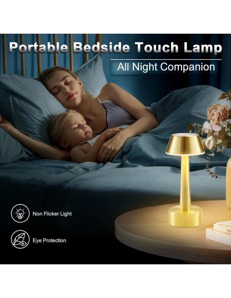 Lámpara de Mesa Inalámbrica Oro Recargable 2 Paquetes