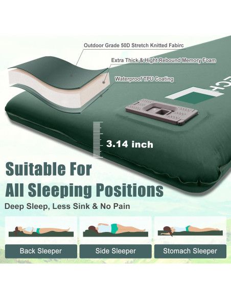 Colchoneta Autoinflable NYECHTO DK-GN Verde 7.9 cm Camping