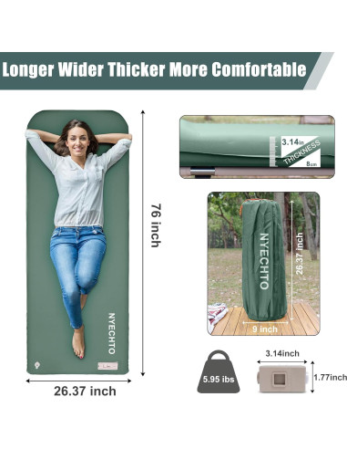 Colchoneta Autoinflable NYECHTO DK-GN Verde 7.9 cm Camping