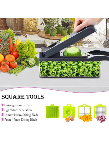 Picador de Verduras Toskope 14 en 1 con 7 Cuchillas y Contenedor