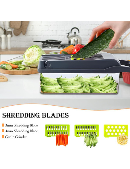 Picador de Verduras Toskope 14 en 1 con 7 Cuchillas y Contenedor