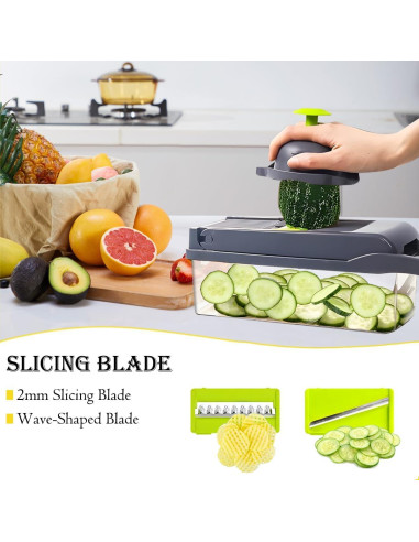 Picador de Verduras Toskope 14 en 1 con 7 Cuchillas y Contenedor