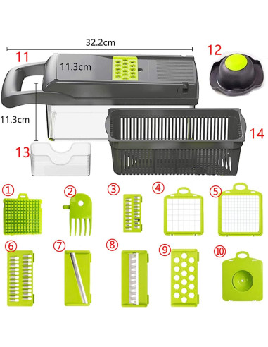 Picador de Verduras Toskope 14 en 1 con 7 Cuchillas y Contenedor