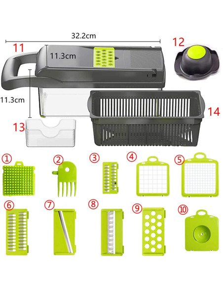 Picador de Verduras Toskope 14 en 1 con 7 Cuchillas y Contenedor