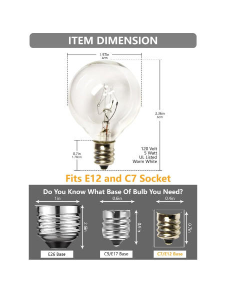 Bombillas Globo G40 Sunsgne 5W E12 C7 25 Unidades