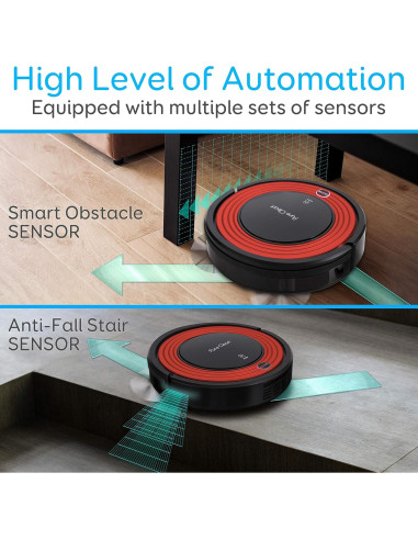 Aspiradora Robot SereneLife PUCRC95.8 - 1500pa, Programable, Rojo