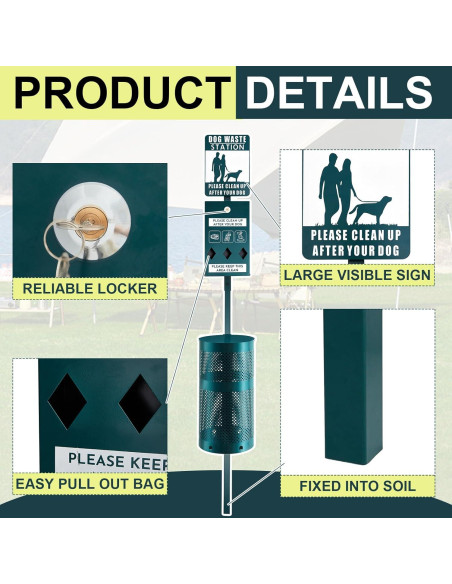 Estación de Desechos de Perro Qinyoung con Dispensador y Señal Reflectante