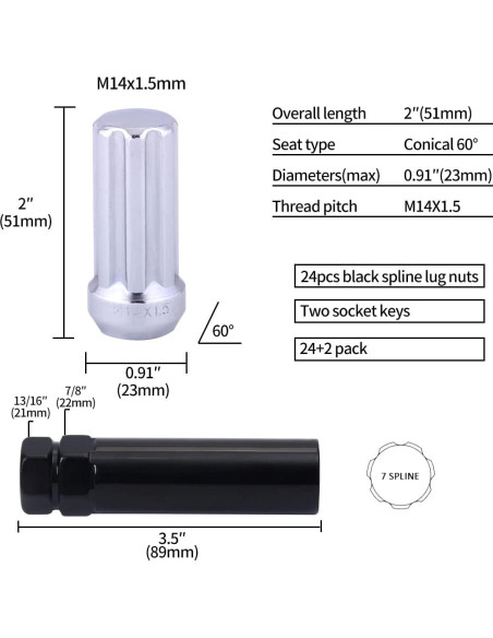 Juego de 24 Tuercas de Rueda M14x1.5 ChnewAuto con Llaves