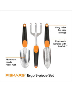 Juego de Herramientas de Jardín 3-en-1 Fiskars - Paleta, Transplantador y Cultivador Ergonómico 2