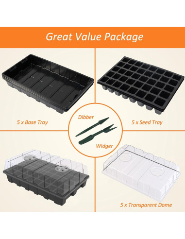 Kit de Bandejas para Iniciar Semillas Gardzen 5 Piezas 40 Celdas