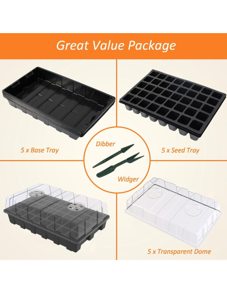 Kit de Bandejas para Iniciar Semillas Gardzen 5 Piezas 40 Celdas
