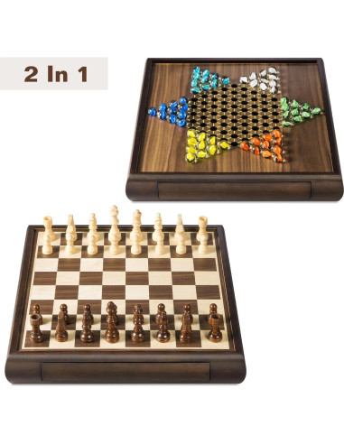 Juego de Ajedrez Magnético 2 en 1 ELONGDI Tablero Madera 33cm