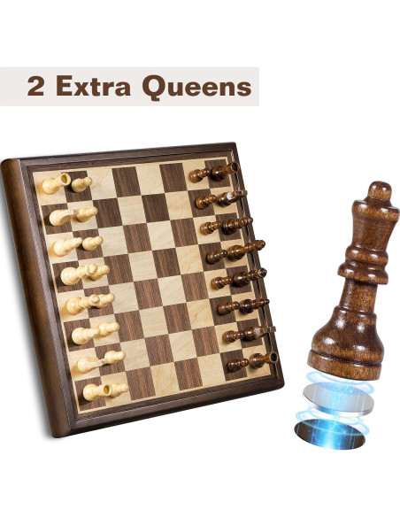 Juego de Ajedrez Magnético 2 en 1 ELONGDI Tablero Madera 33cm