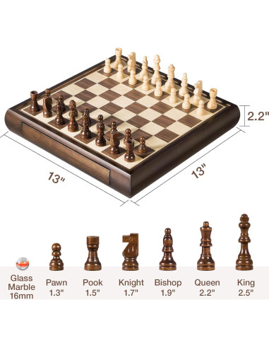 Juego de Ajedrez Magnético 2 en 1 ELONGDI Tablero Madera 33cm