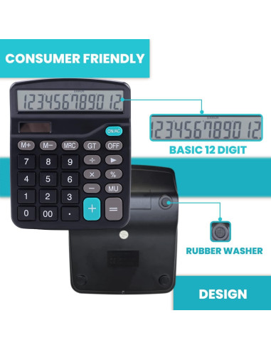 Calculadora de Escritorio Lichamp DCP-0526BK 12 Dígitos Solar