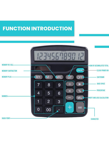Calculadora de Escritorio Lichamp DCP-0526BK 12 Dígitos Solar