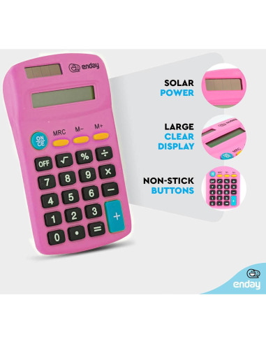 Calculadora Básica Solar Enday Rosa 8 Dígitos Portátil